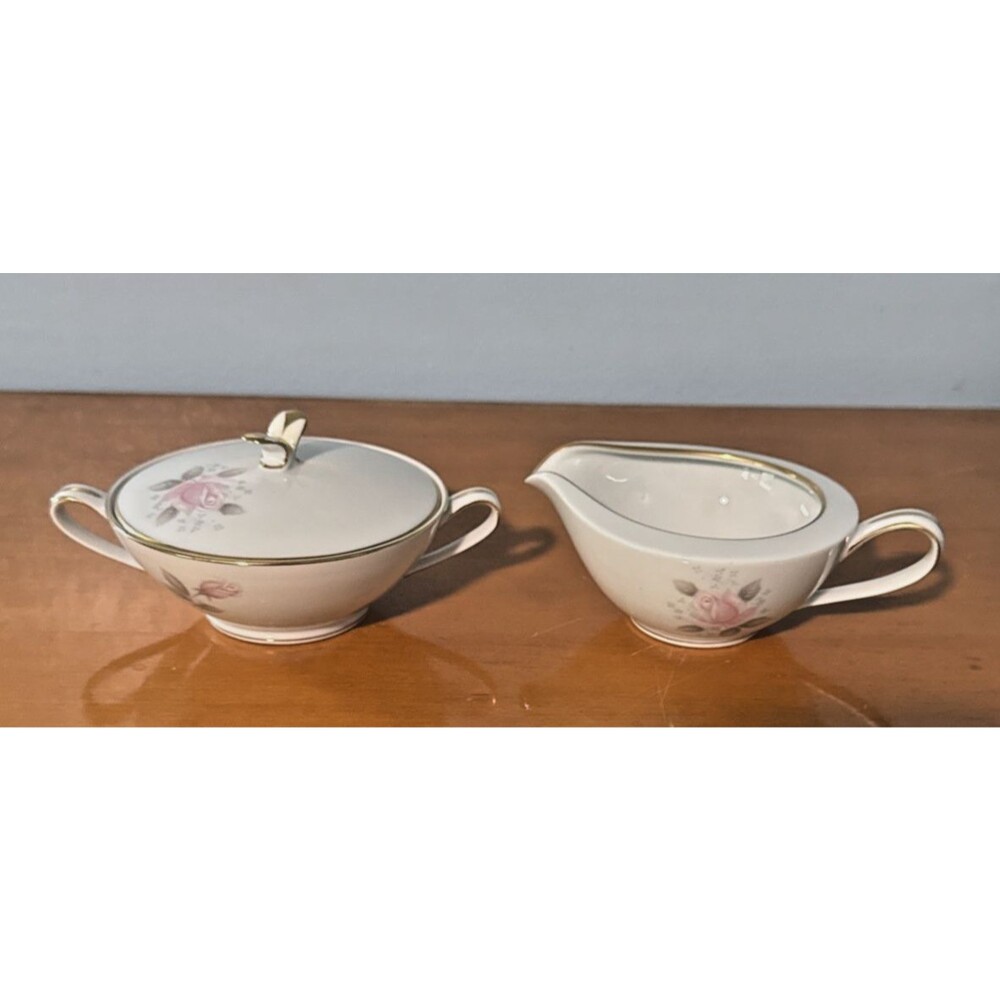 VTG Noritake Roseville SUGAR & CREAMER SET  6238  Ivory Japan Pink Roses 1960s